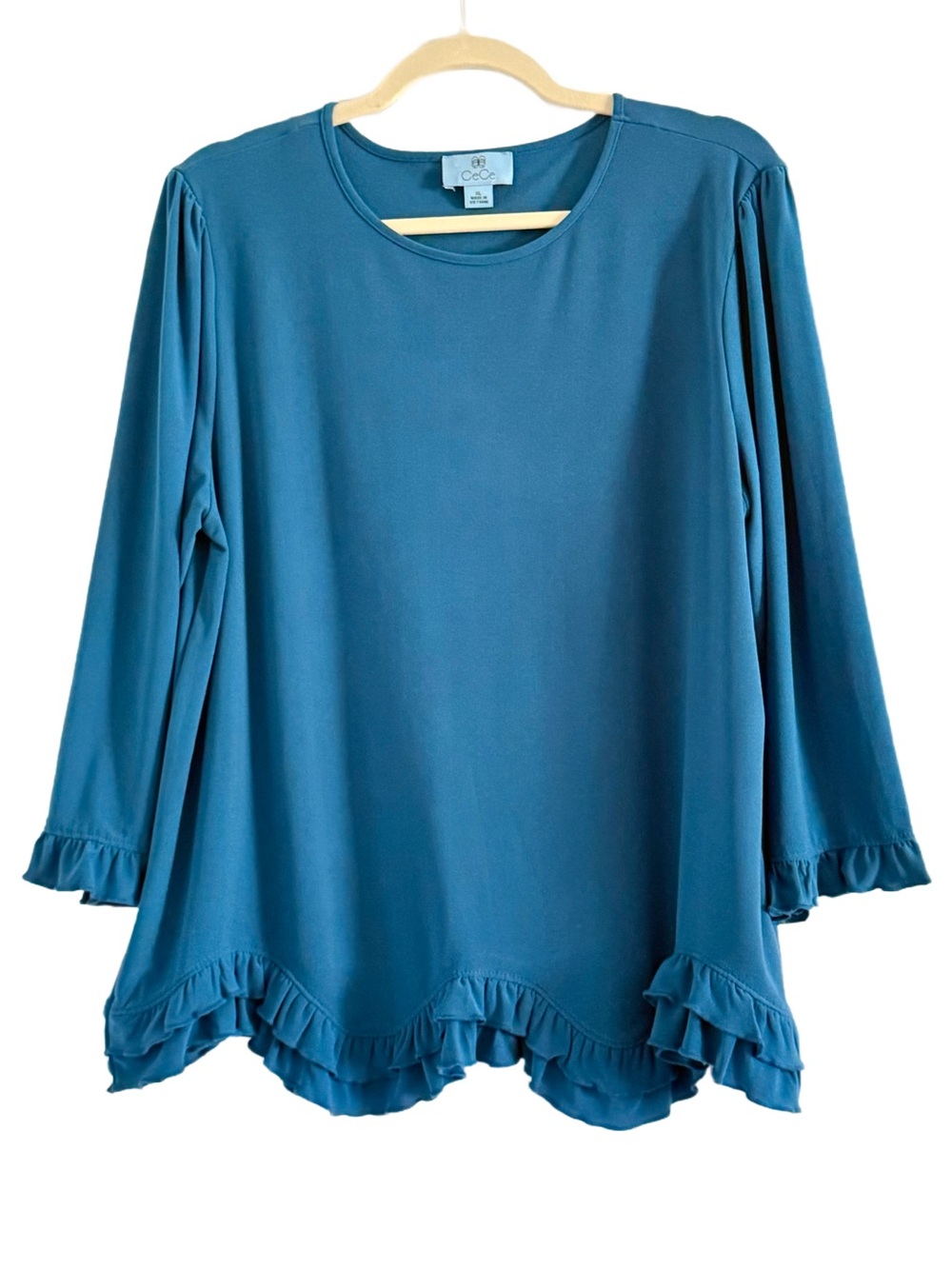 CeCe Blue/Teal Ruffle-Hem Stretchy Blouse XL